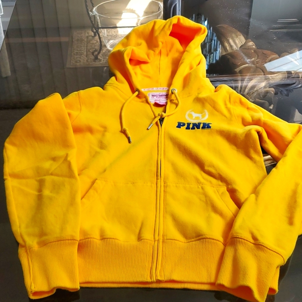 Victoria's Secret Pink sweatshirt hoodie yellow small excellent con.